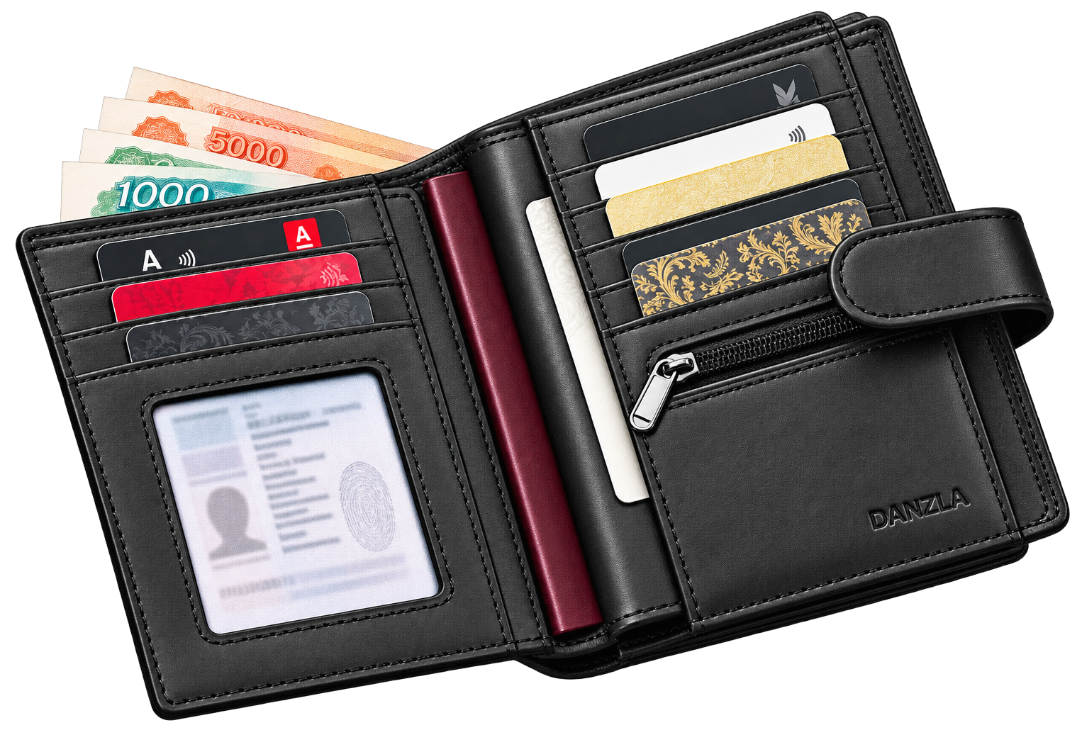 Внутренняя часть черного кошелька Passport