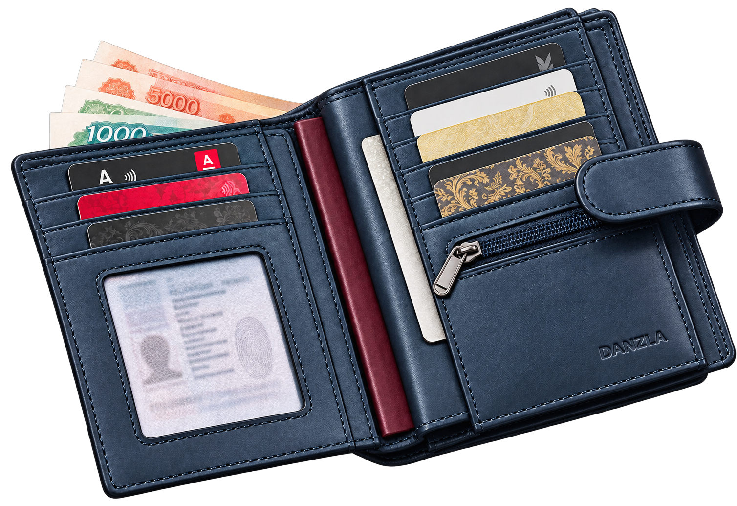 Внутренняя часть темно-синего кошелька Passport